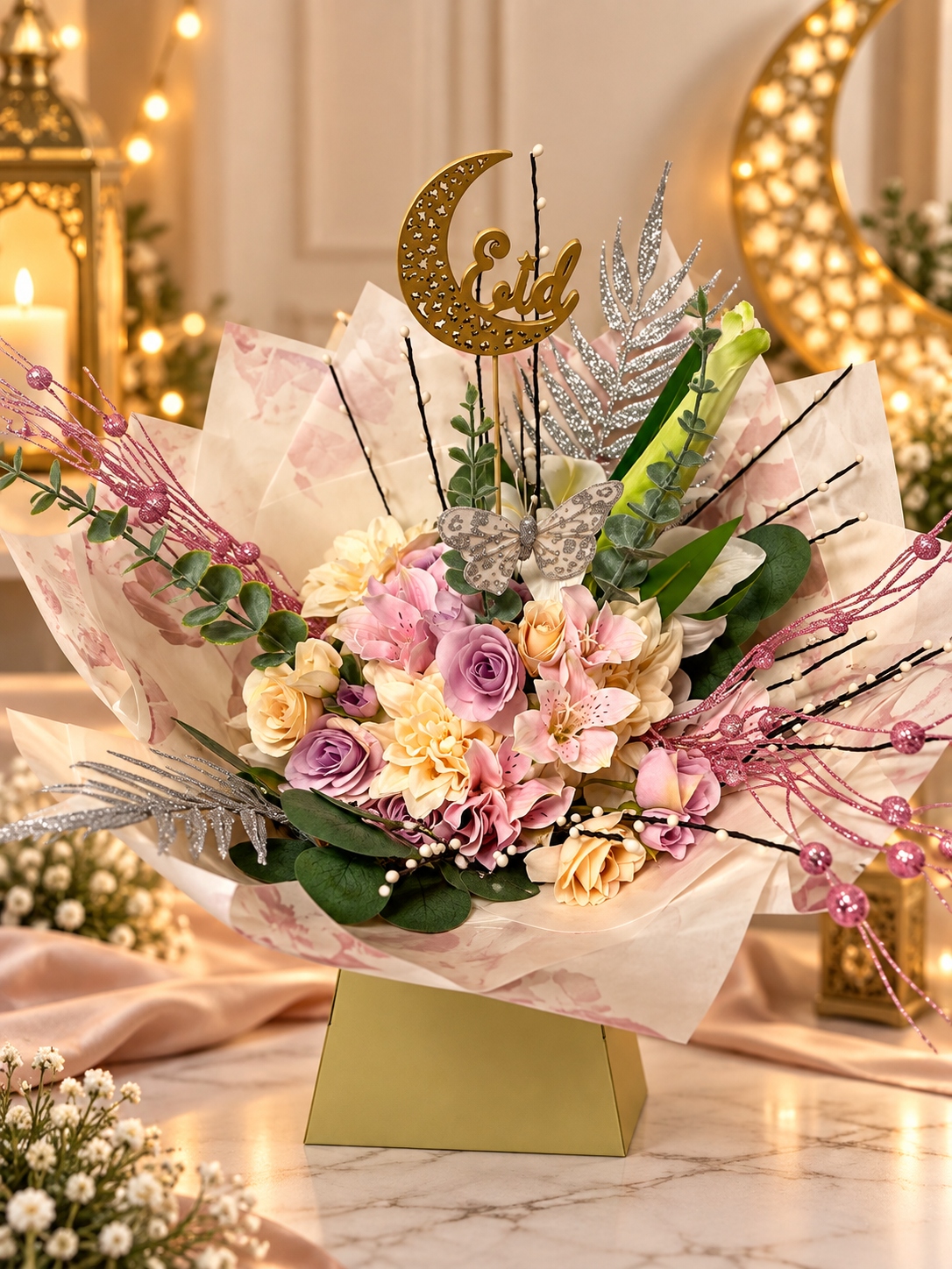 Eid celebration bouquet with blush and cream flowers