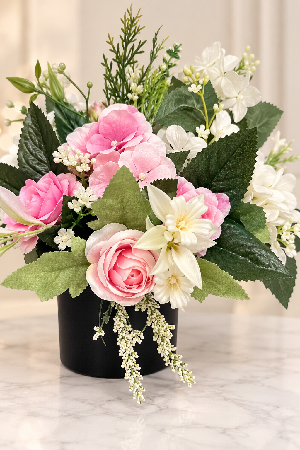Pink artificial memorial grave pot
