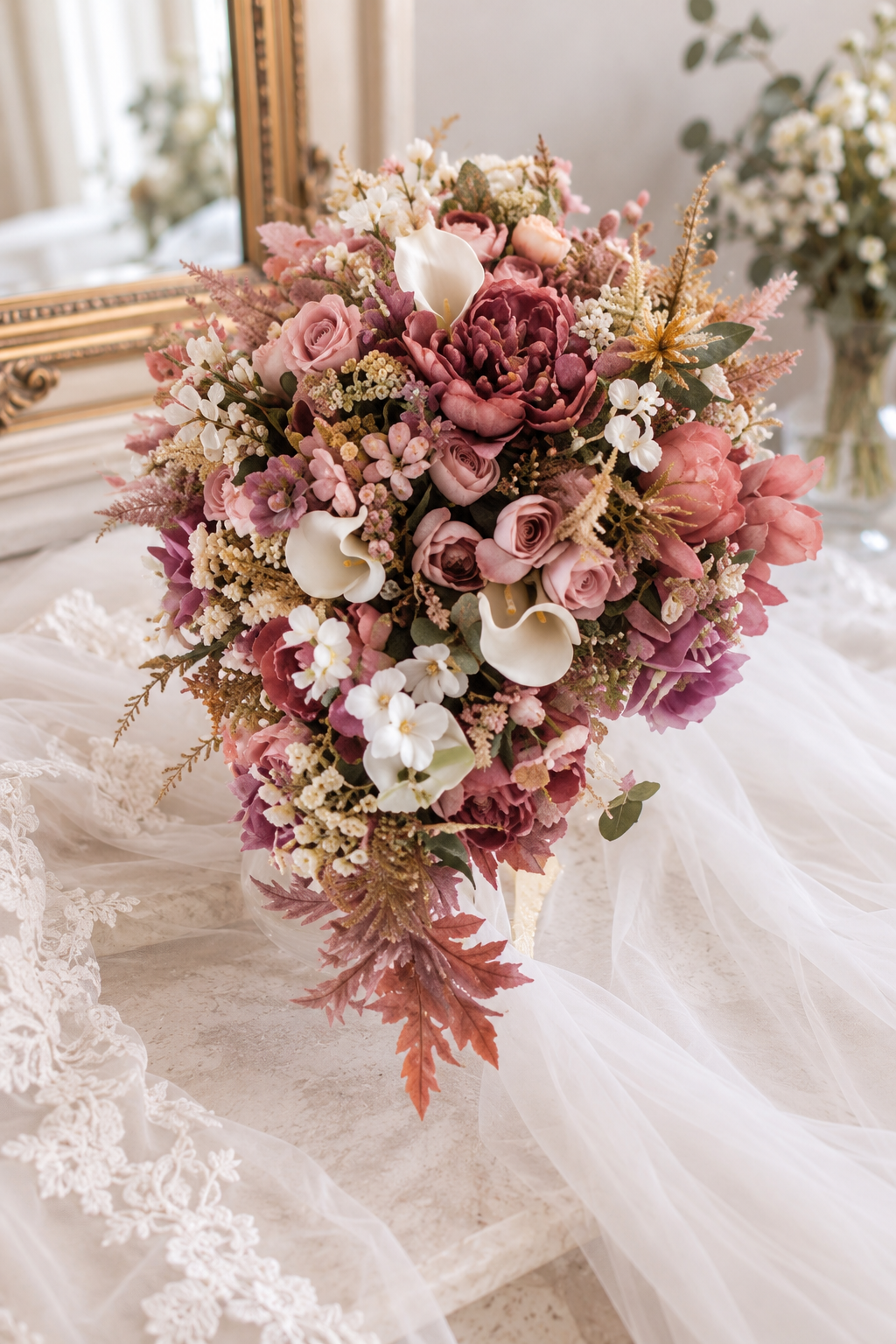 Dusky pink cascading bridal bouquet