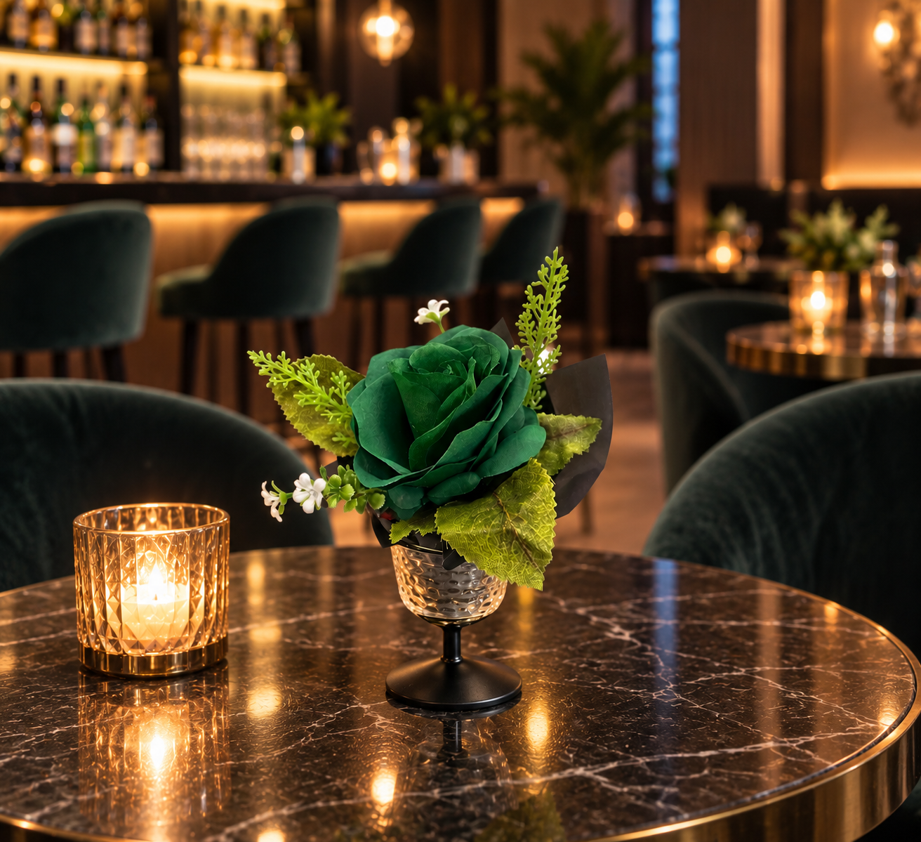 Artificial table florals for commercial spaces