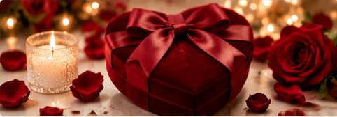 Valentine's Day gift with red roses and candlelight